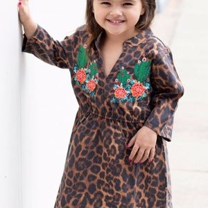 Leopard dress w/ cactus floral embroidery western